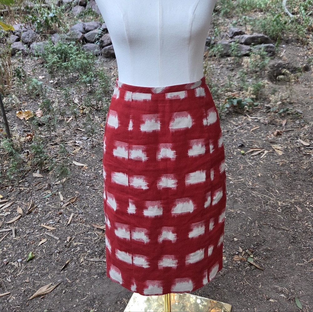 Anthropologie Corey Lynn Calter Red and White Midi Skirt Size‎ 2